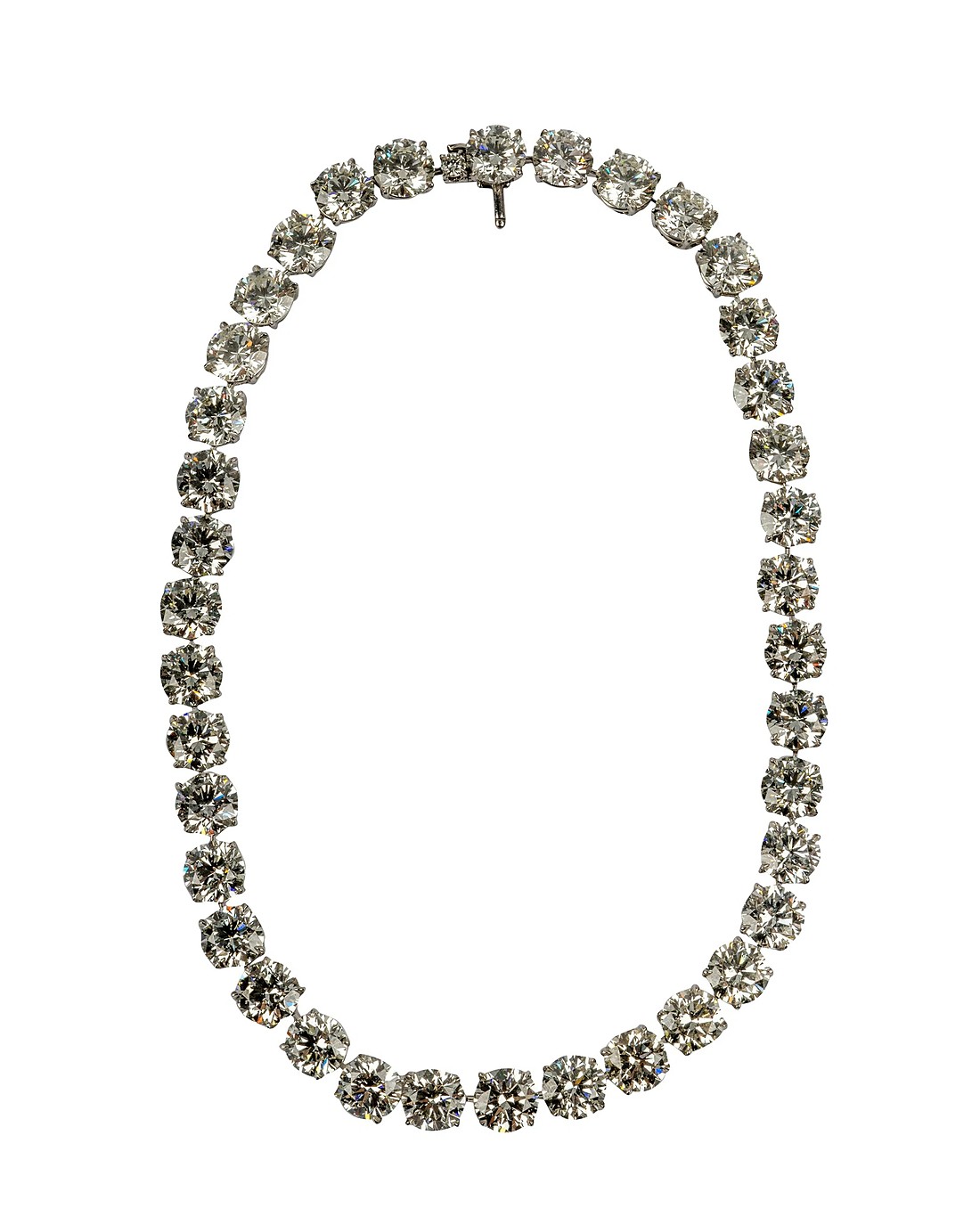 A platinum riviere necklace of graduated round brilliant-cut diamonds