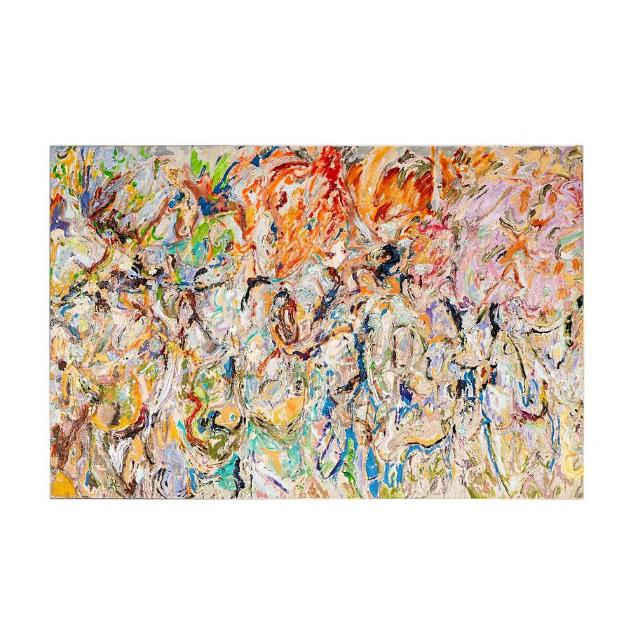 Larry Poons, Playing Hammers — a thickly impastoed abstract painting in orange, blue, pink and cream